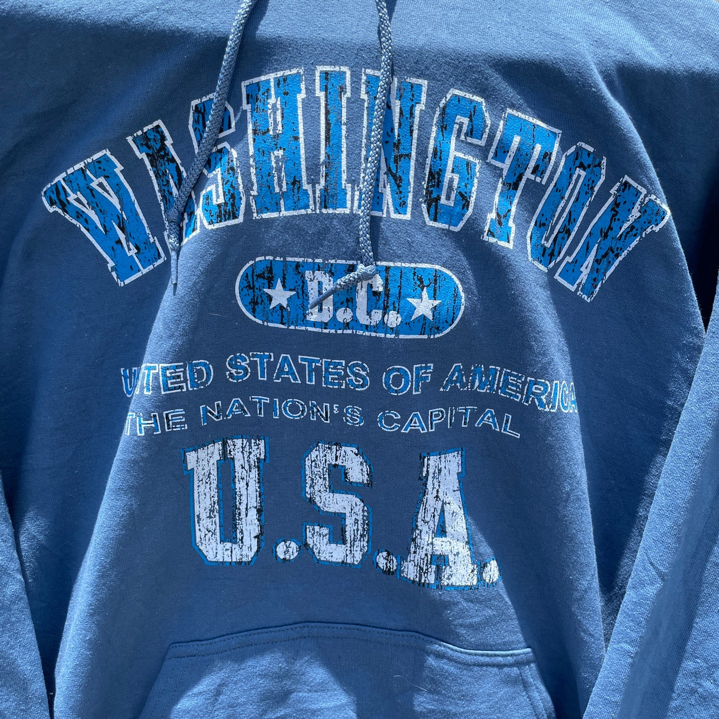 Blå Washington D.C. Vintage Hoodie Med USA Print