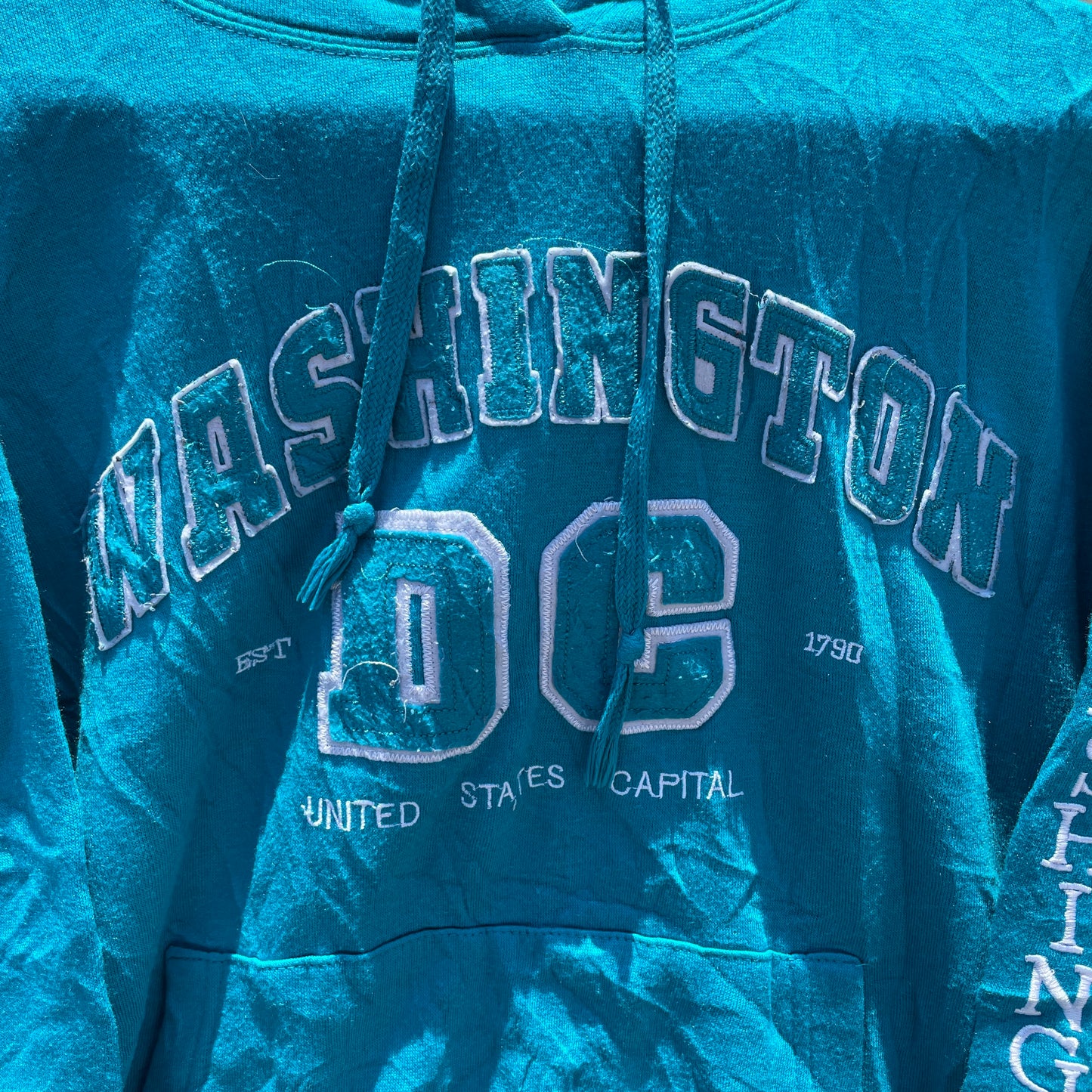 Turkis Vintage Washington DC Hoodie Med Print På Ærmet