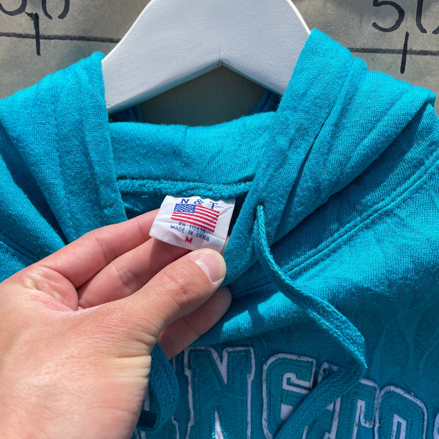 Turkis Vintage Washington DC Hoodie Med Print På Ærmet