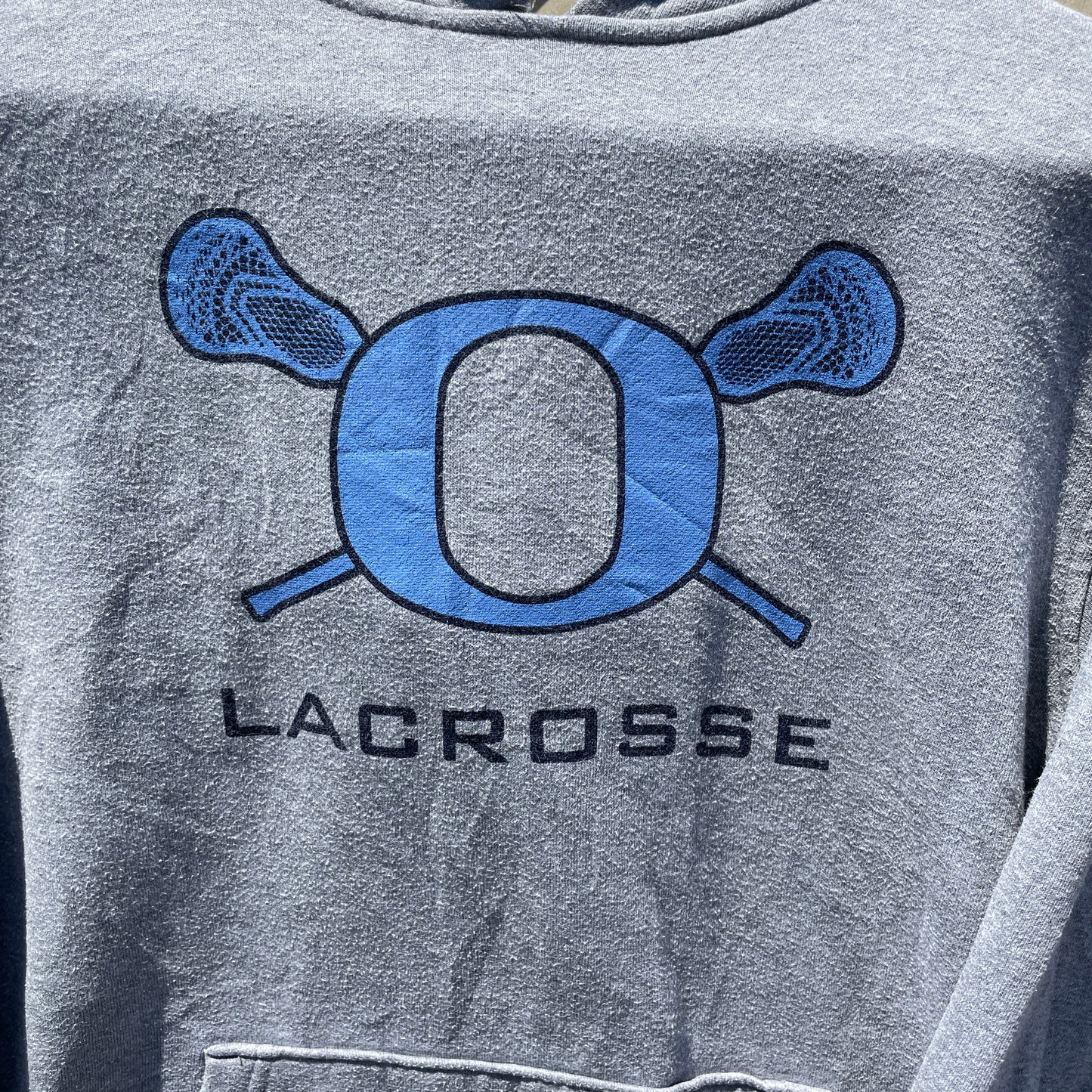 Grå Og Blå Vintage Lacrosse Hoodie Med Print