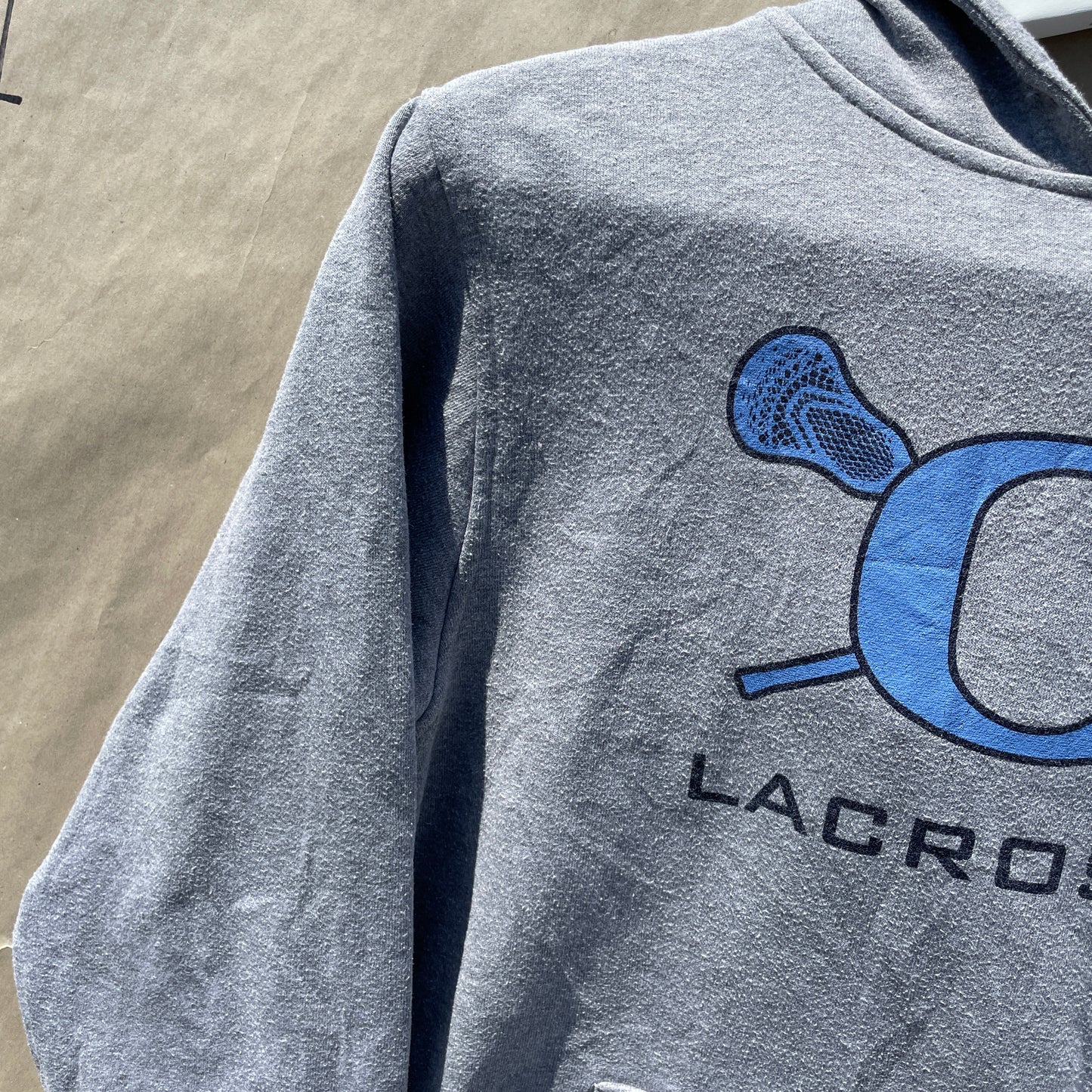 Grå Og Blå Vintage Lacrosse Hoodie Med Print