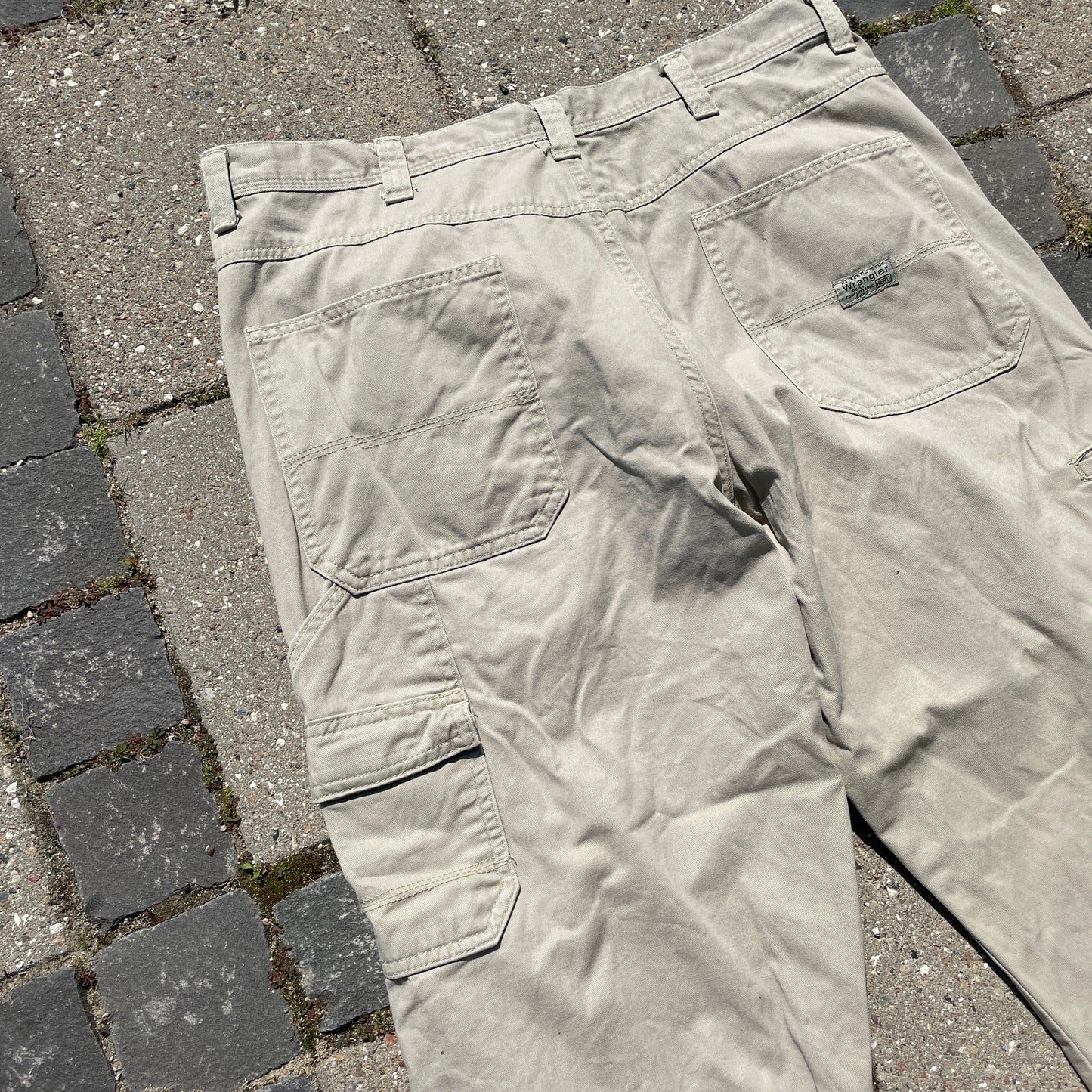 Beige Wrangler Vintage Cargo Bukser I Kraftigt Bomuld