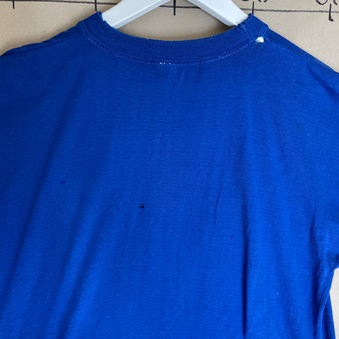 Blå Vintage T-Shirt Med Grafisk Typografi Print