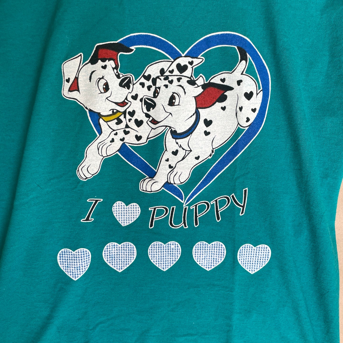 Turkisgrøn “I Love Puppy” T-Shirt Med Dalmatiner Grafik