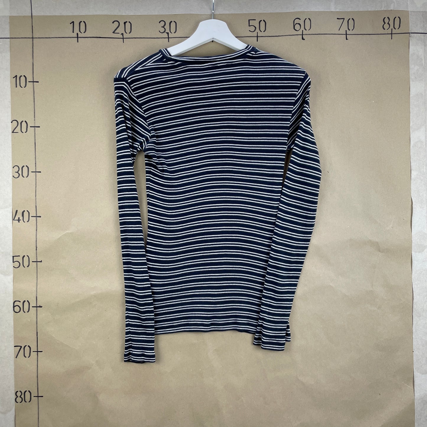 Mads Nørgaard Navy Og Hvidstribet Langærmet T-Shirt I 100% Økologisk Bomuld