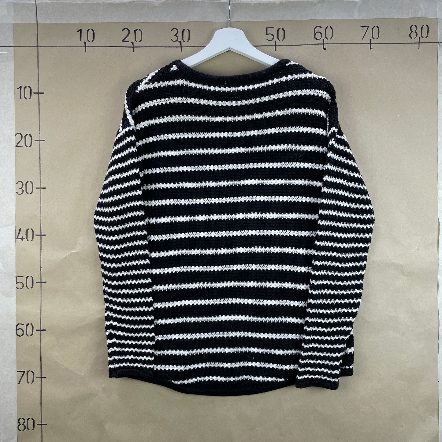 Kaffe Sort Og Hvid Stribet Striktrøje I Bomuldsblend