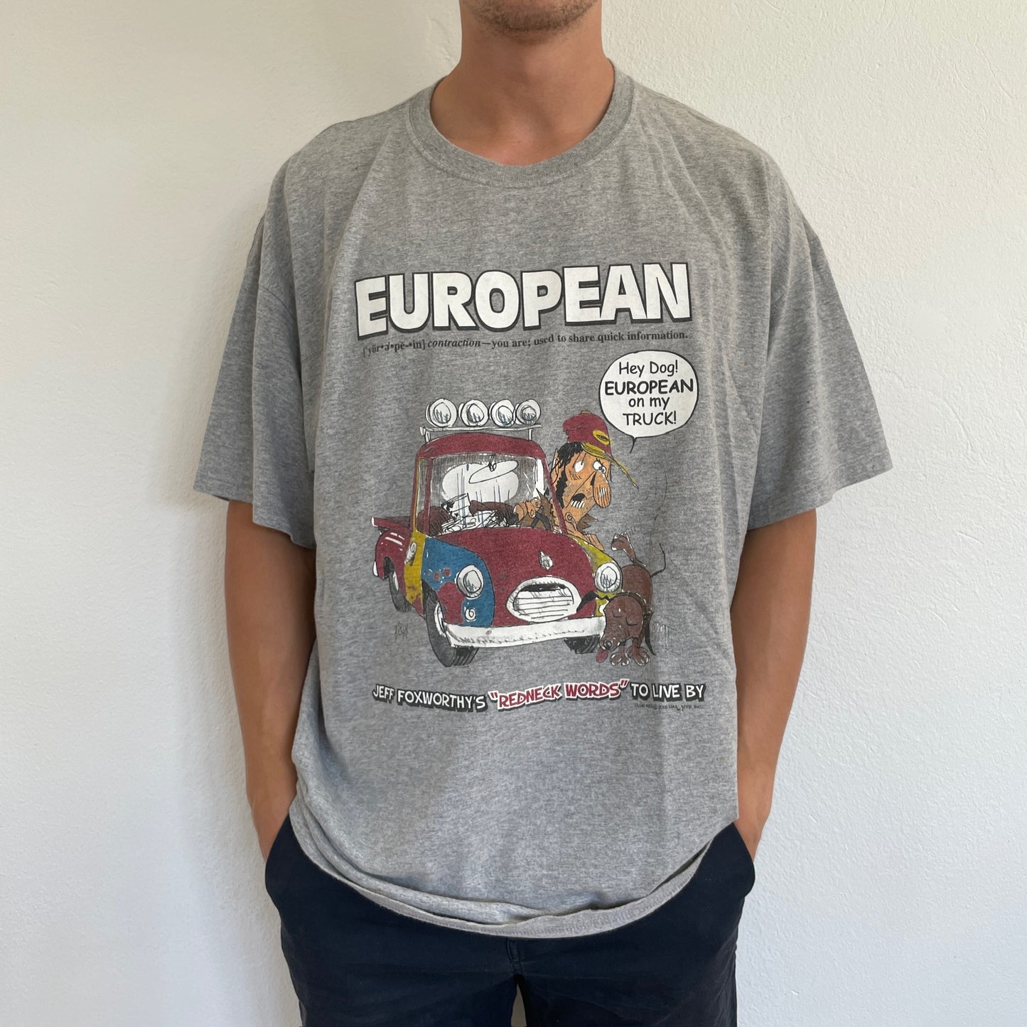 Grå Vintage "Joke/Tegneserie" T-Shirt