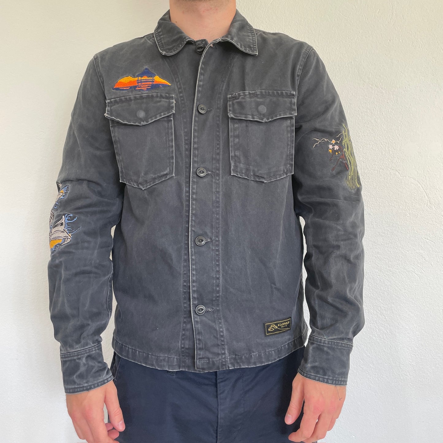 Blå "Asiatisk Inspireret" Vintage Zara Denimjakke