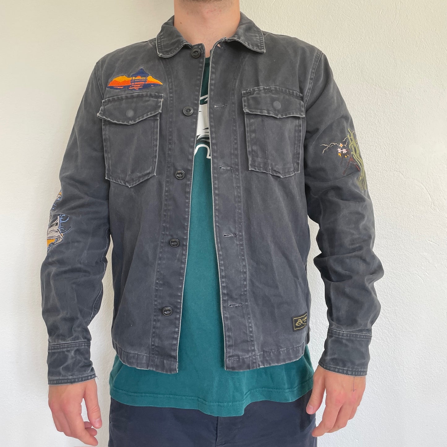 Blå "Asiatisk Inspireret" Vintage Zara Denimjakke