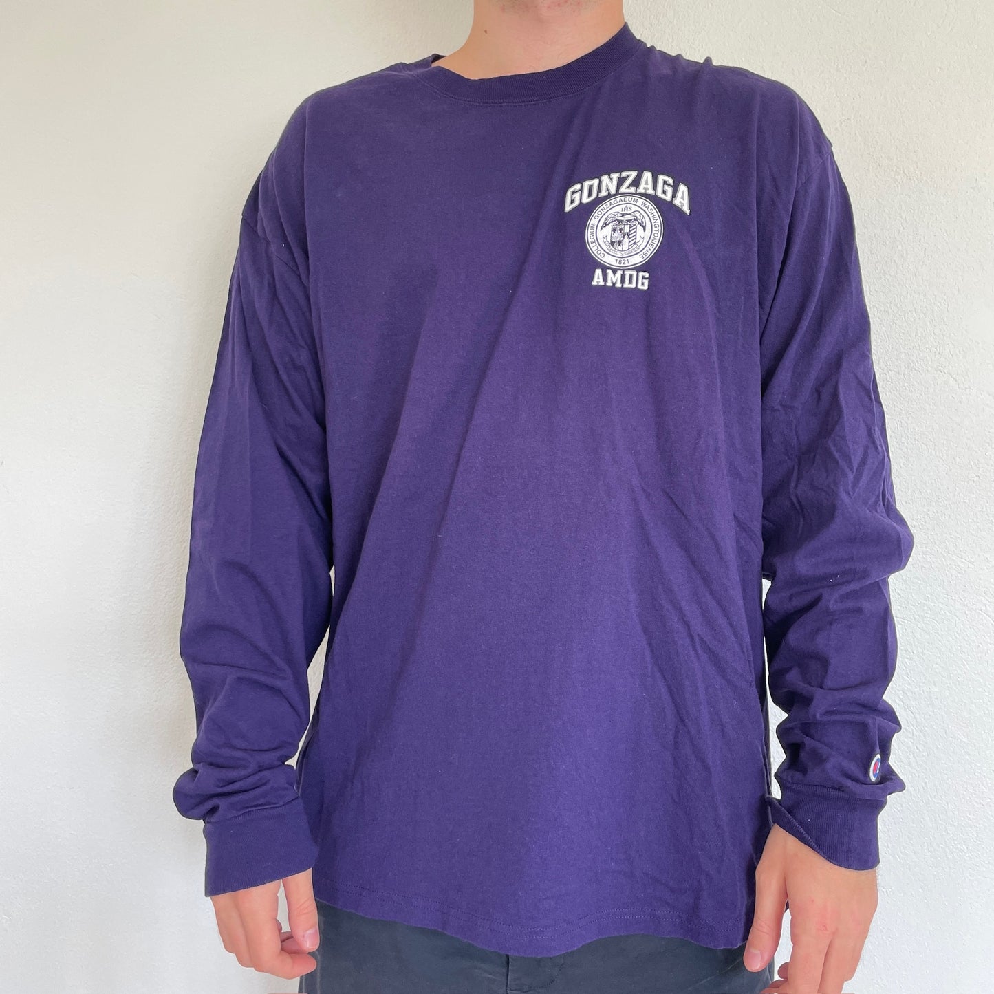 Langærmet Lilla Vintage Champion "Gonzaga" T-Shirt