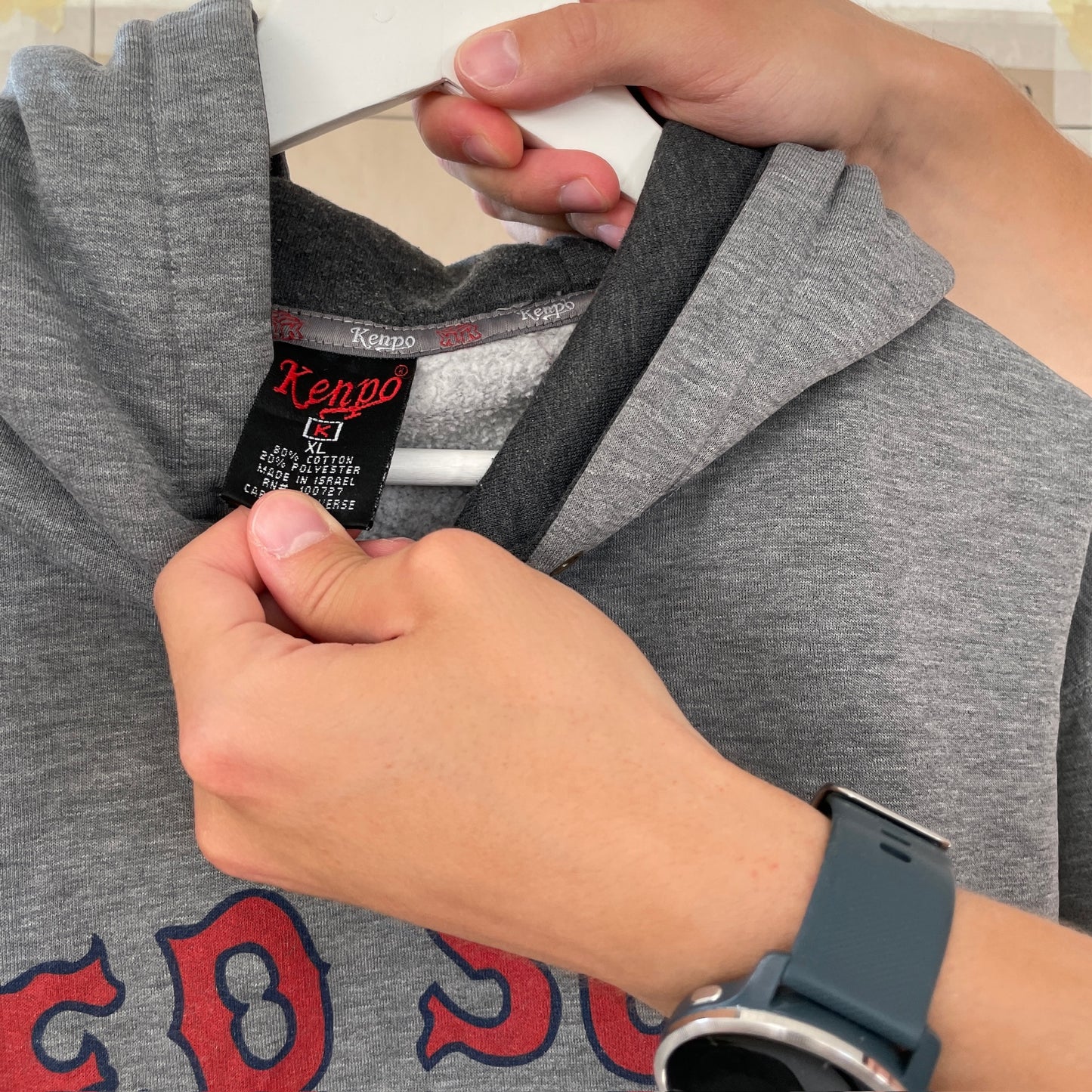 Grå Vintage "Red Sox" Hoodie