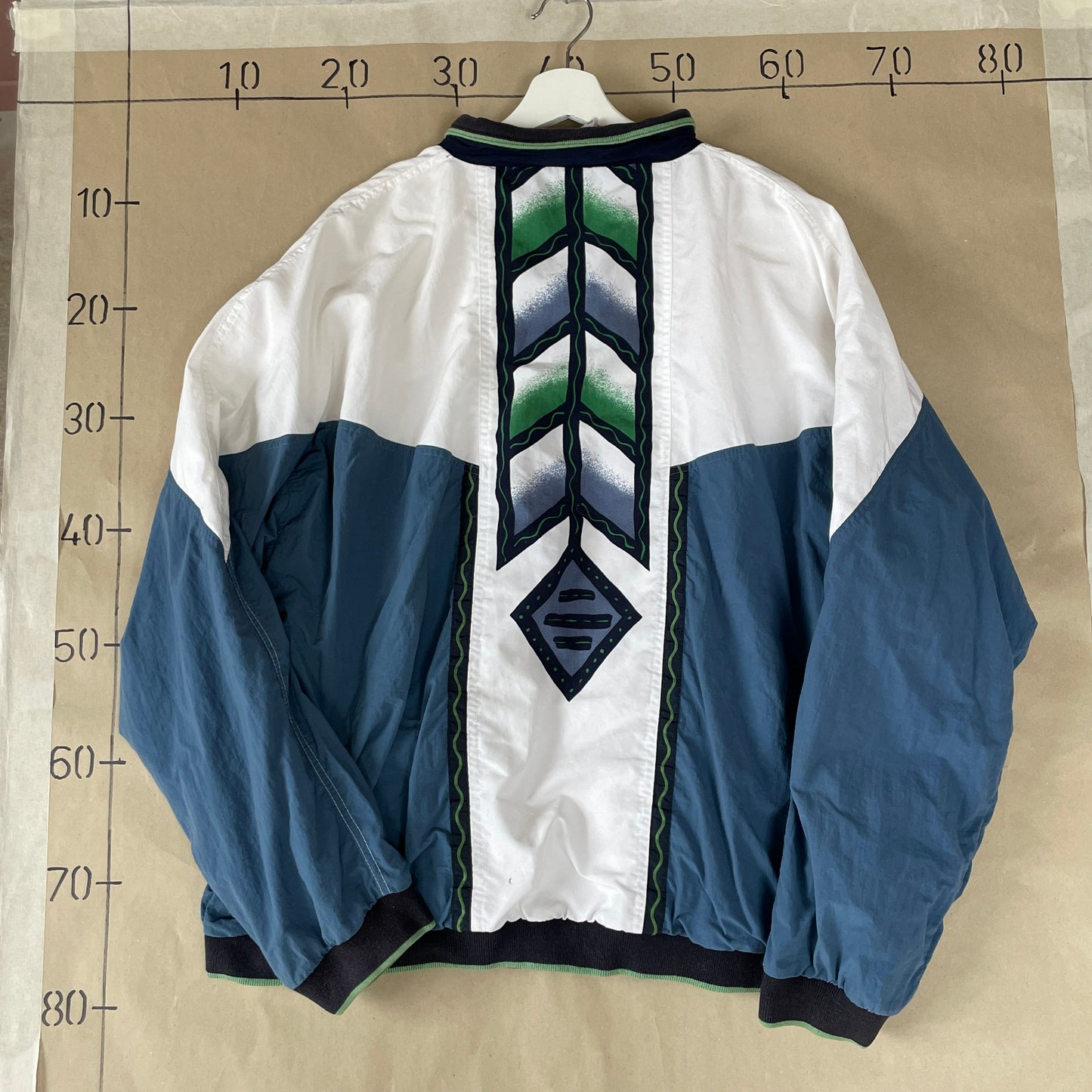 Hvid Og Blå Vintage Puma Track Jacket Med Grønne Detaljer