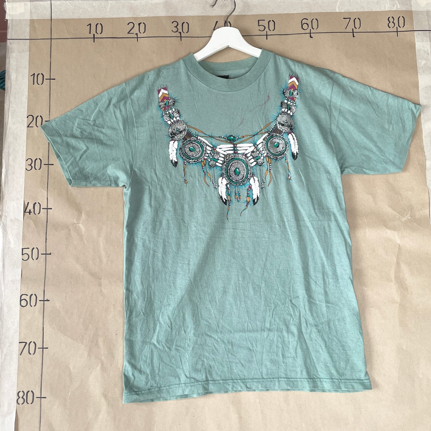 Turkis Vintage T-Shirt Med Drømmefanger Og Tribal-Inspireret Print