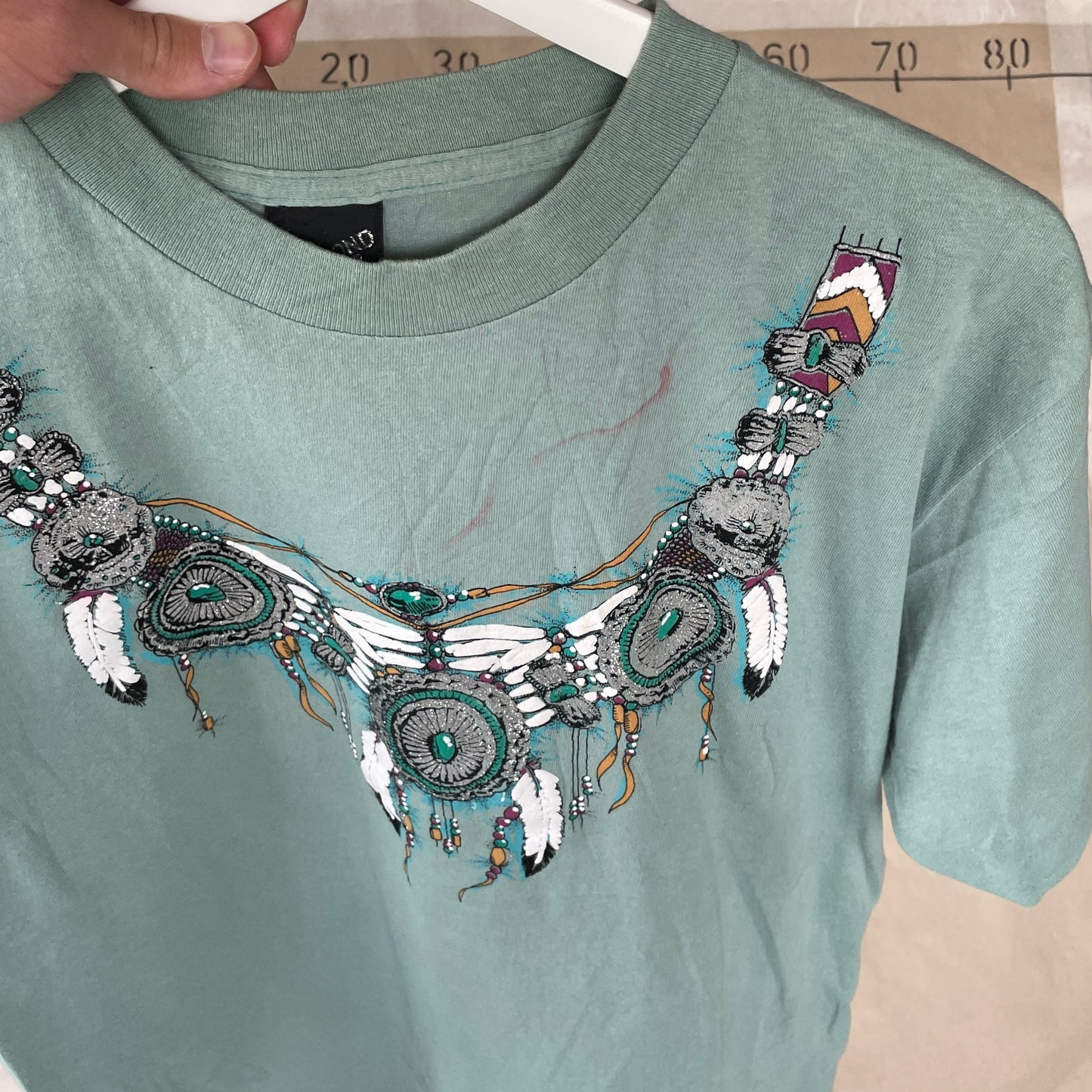 Turkis Vintage T-Shirt Med Drømmefanger Og Tribal-Inspireret Print