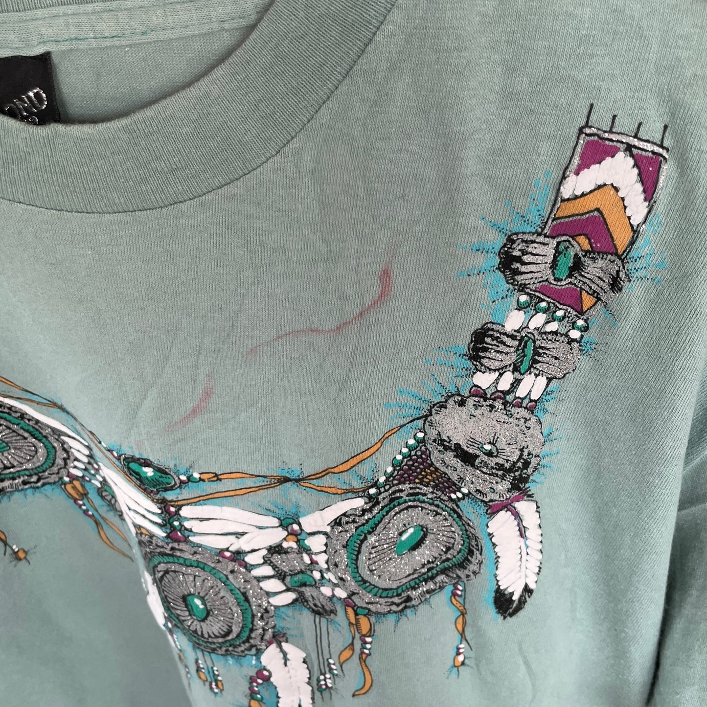Turkis Vintage T-Shirt Med Drømmefanger Og Tribal-Inspireret Print