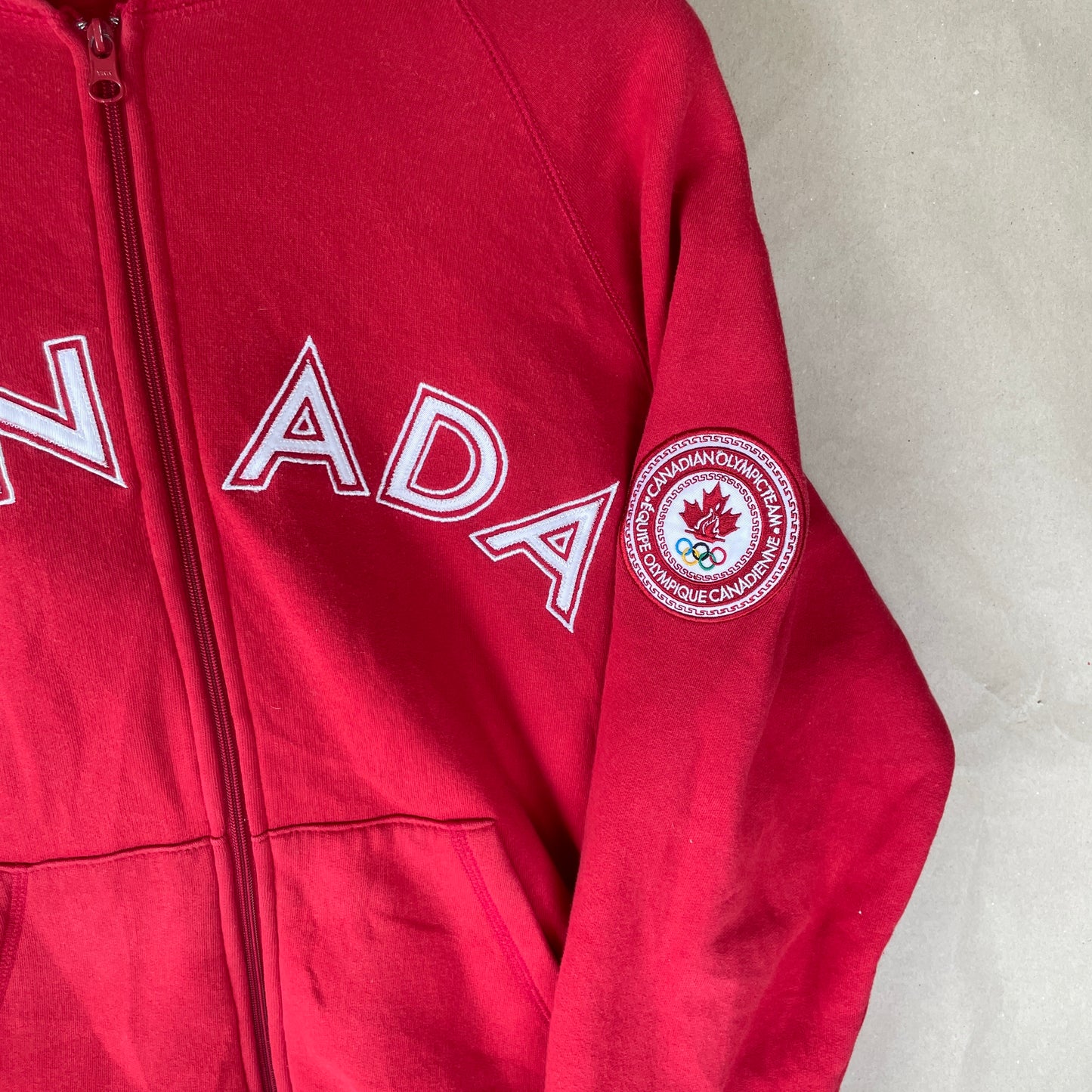 Rød Vintage Zip Hoodie Med Canada Print Og Olympisk Logo