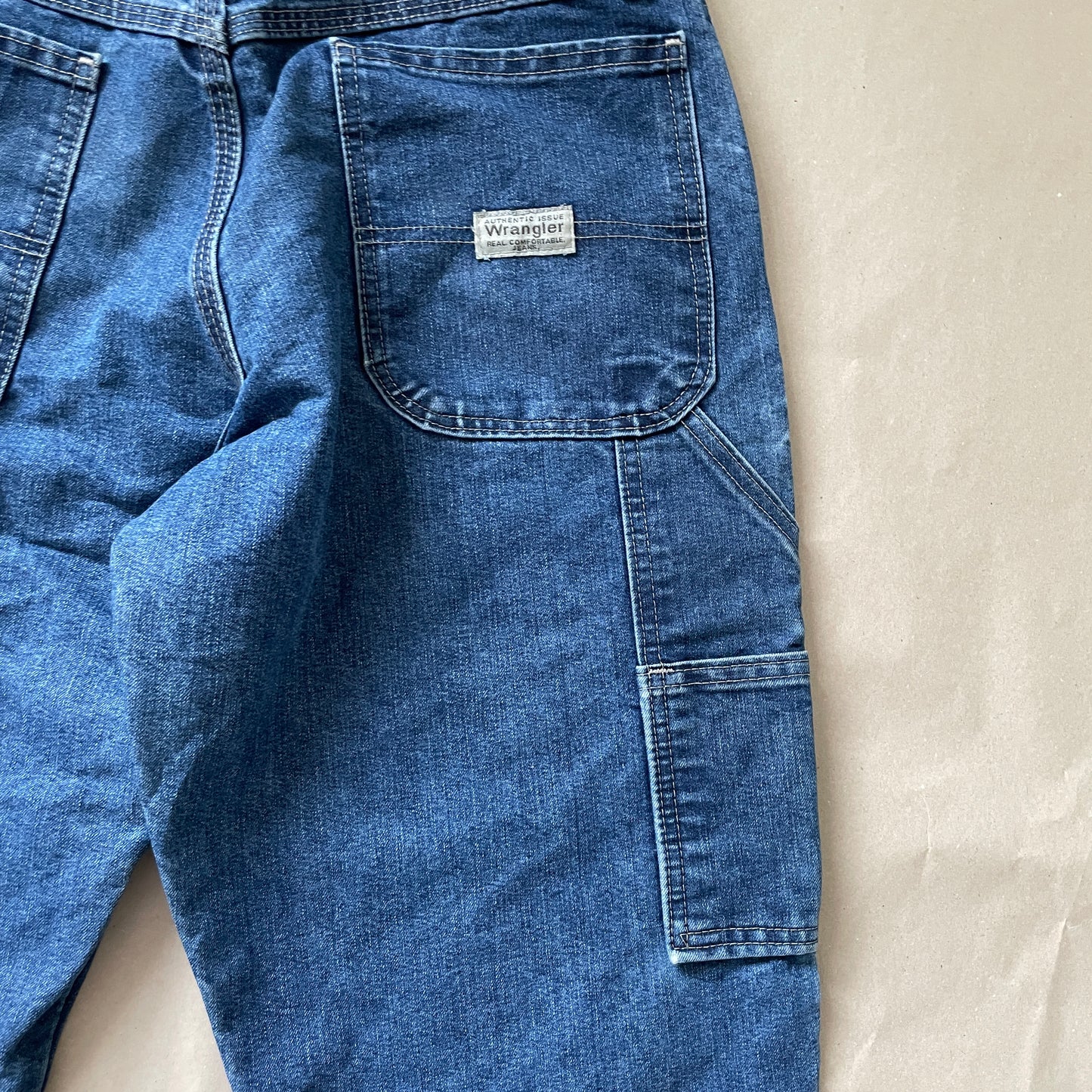 Vintage Blå Wrangler Jeans Med Lommer Og Workwear Detaljer