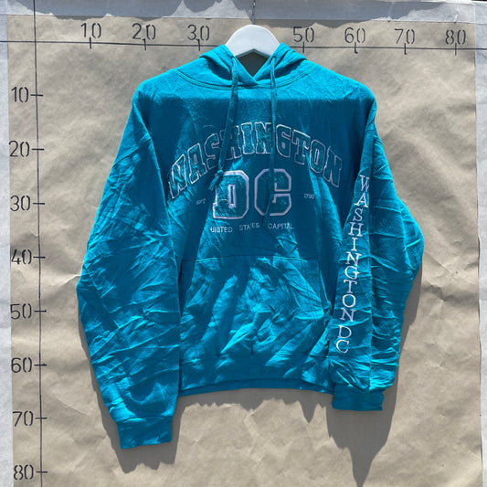 Turkis Vintage Washington DC Hoodie Med Print På Ærmet