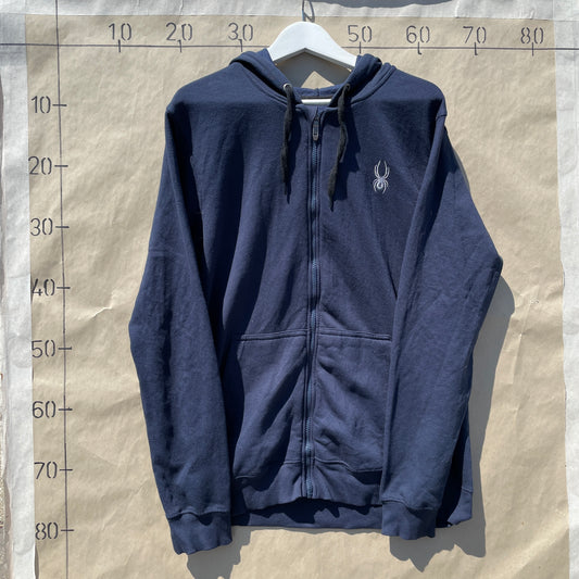 Mørkeblå Spyder Hoodie Med Lynlås Og Logo