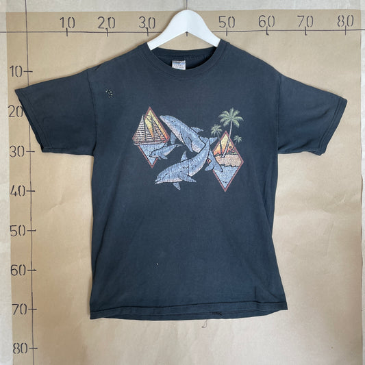 Sort Vintage Delfin T-Shirt Med Cracked Print