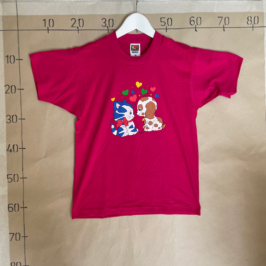Pink Vintage T-Shirt Med Tegneserie Hund Og Kat – Sød Vintage Stil