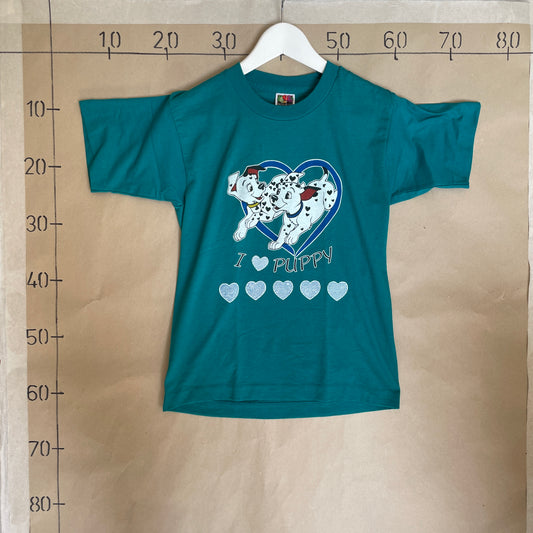 Turkisgrøn “I Love Puppy” T-Shirt Med Dalmatiner Grafik