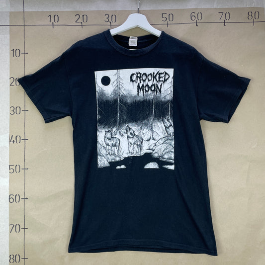 Vintage Sort Crooked Moon T-Shirt Med Ulveprint
