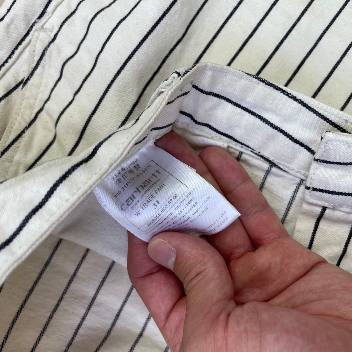 Beige/Hvid Stribede Bomuldsbukser Work Pants