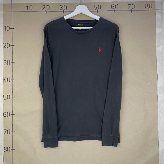 Sort Vintage Polo Ralph Lauren Langærmet T-Shirt Med Rødt Logo