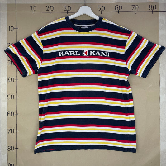 Multifarvet Vintage Karl Kani T-Shirt Med Broderet Logo Og Striber