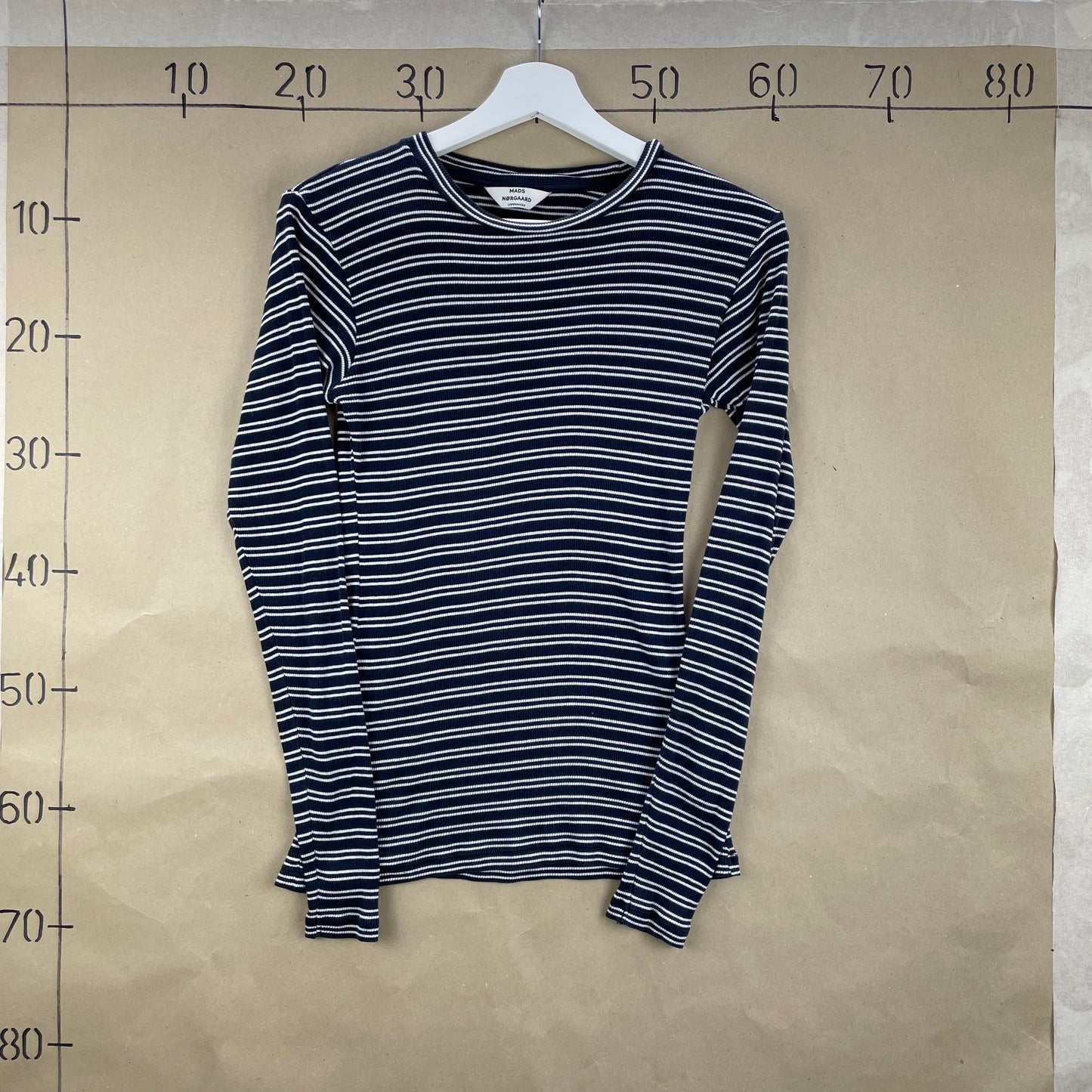 Mads Nørgaard Navy Og Hvidstribet Langærmet T-Shirt I 100% Økologisk Bomuld