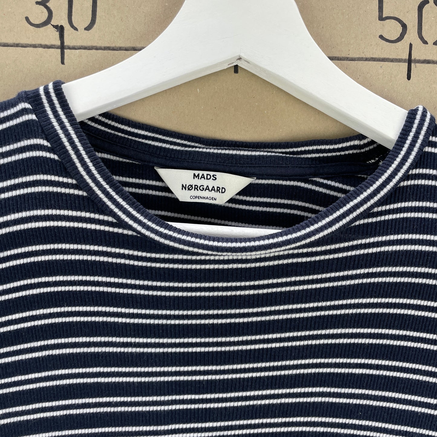 Mads Nørgaard Navy Og Hvidstribet Langærmet T-Shirt I 100% Økologisk Bomuld