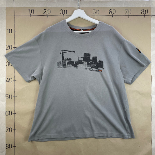 Grå Vintage Timberland Pro Series T-Shirt Med By-Silhuet Print Fra 2000’Erne