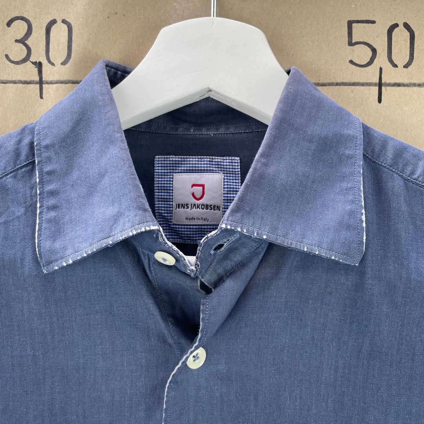 Jens Jakobsen Blå Bomuldsskjorte Med Lange Ærmer