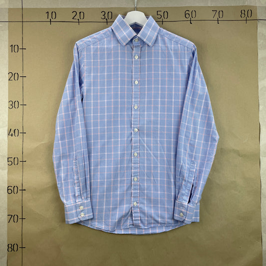 Charles Tyrwhitt Blå Og Lyserød Ternet Bomuldsskjorte Extra Slim Fit