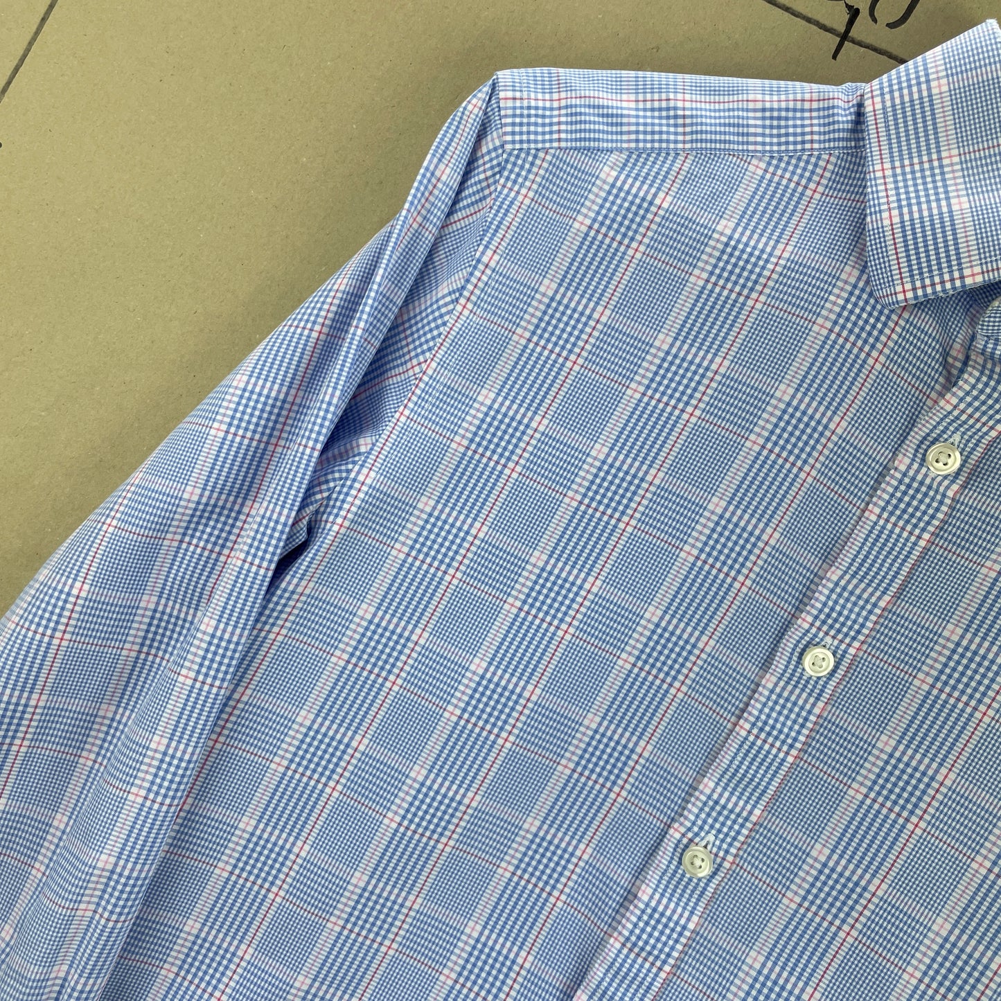 Charles Tyrwhitt Blå Og Lyserød Ternet Bomuldsskjorte Extra Slim Fit