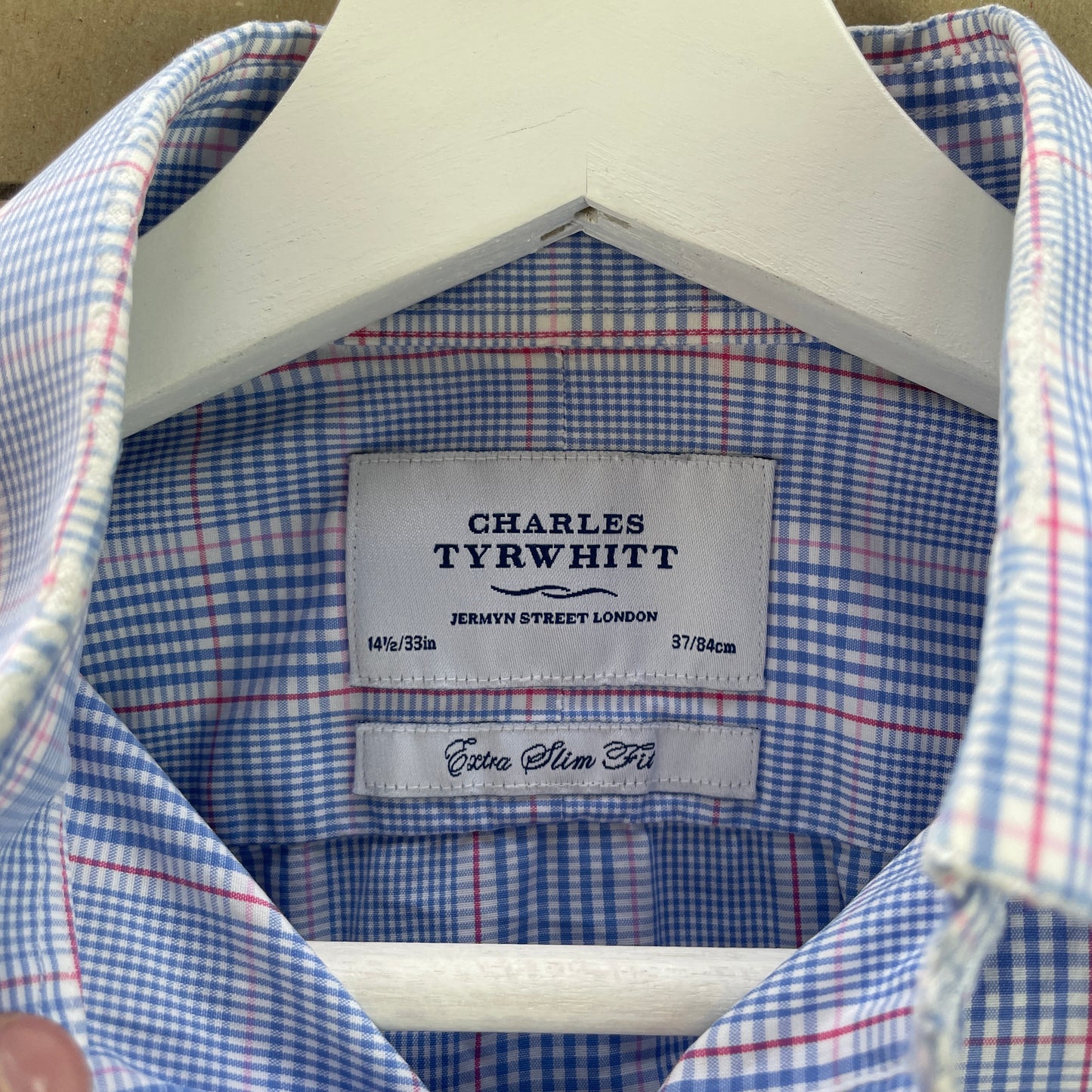 Charles Tyrwhitt Blå Og Lyserød Ternet Bomuldsskjorte Extra Slim Fit