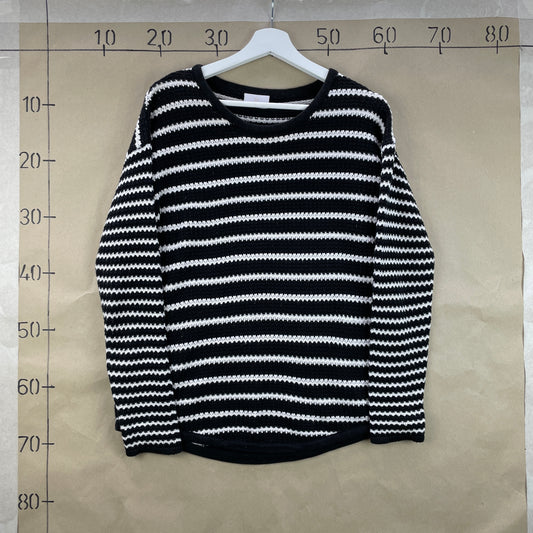 Kaffe Sort Og Hvid Stribet Striktrøje I Bomuldsblend