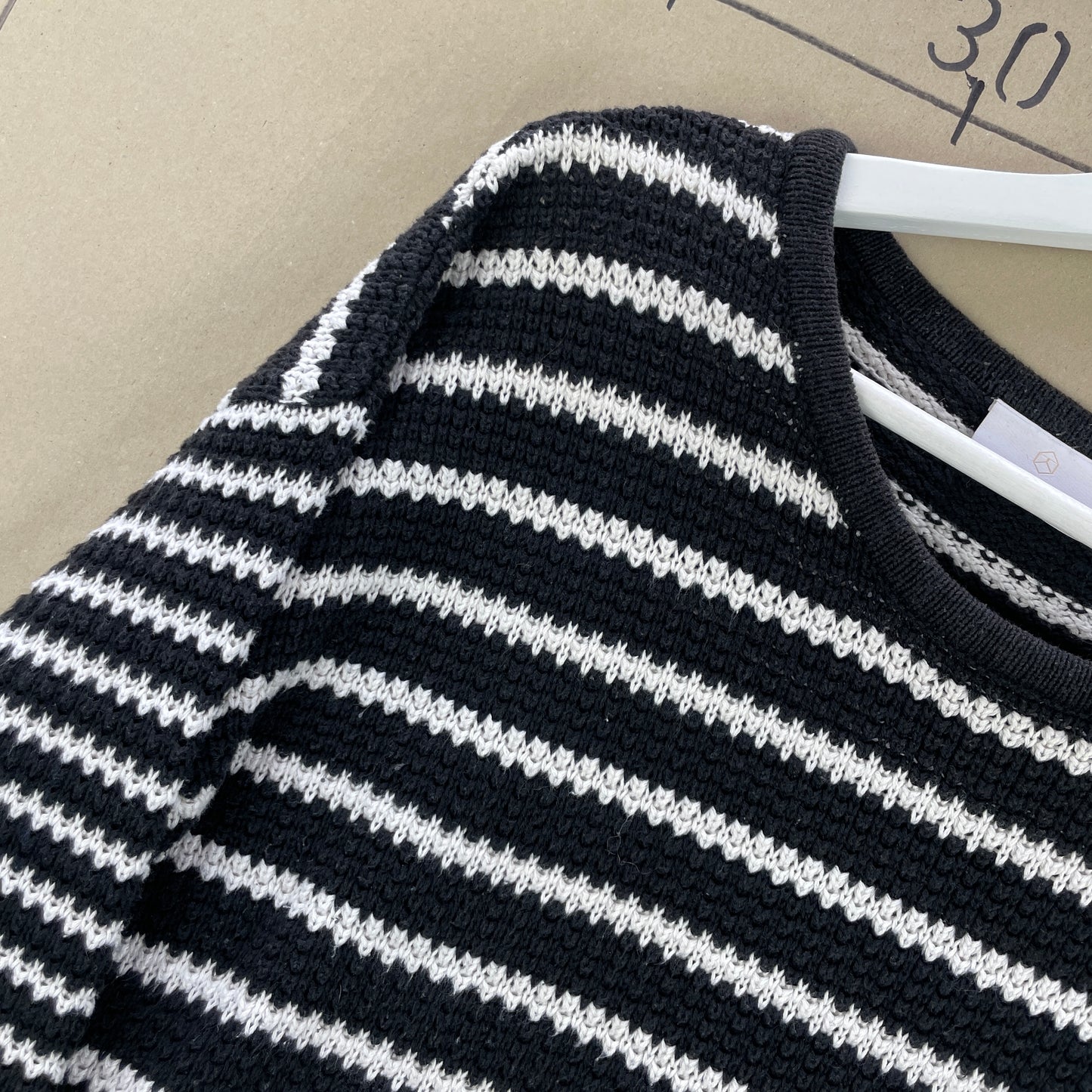 Kaffe Sort Og Hvid Stribet Striktrøje I Bomuldsblend