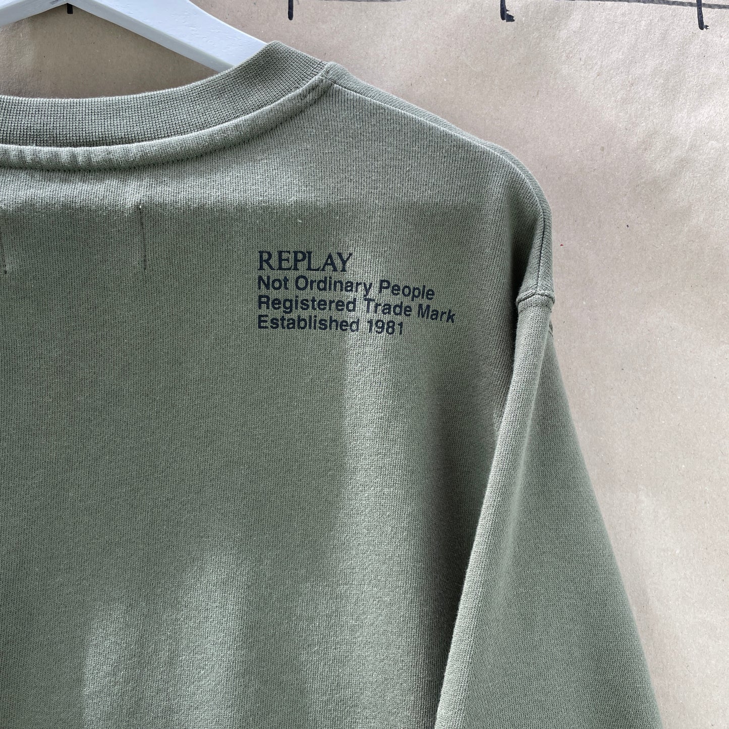 Replay Armygrøn Sweatshirt M Klassisk Basic Med Logo Print