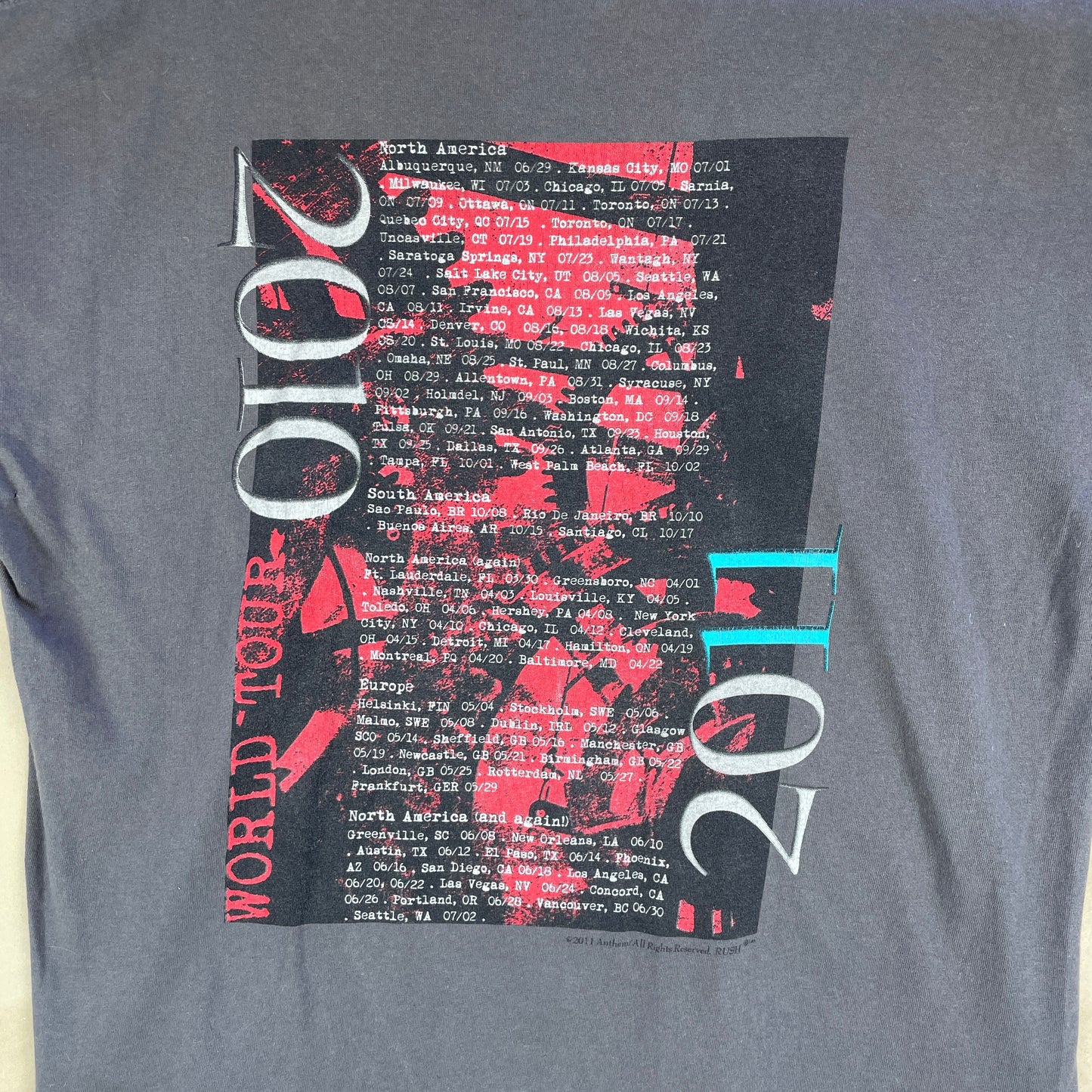 Grå Rush Time Machine World Tour 2010/2011 T-Shirt Med Rygprint