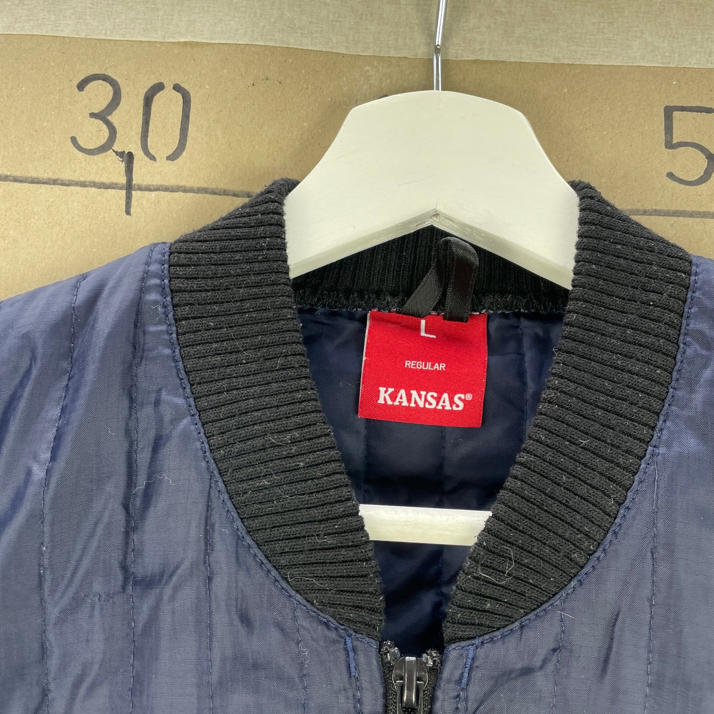 Vintage Mørkeblå Kansas Quiltet Bomberjakke
