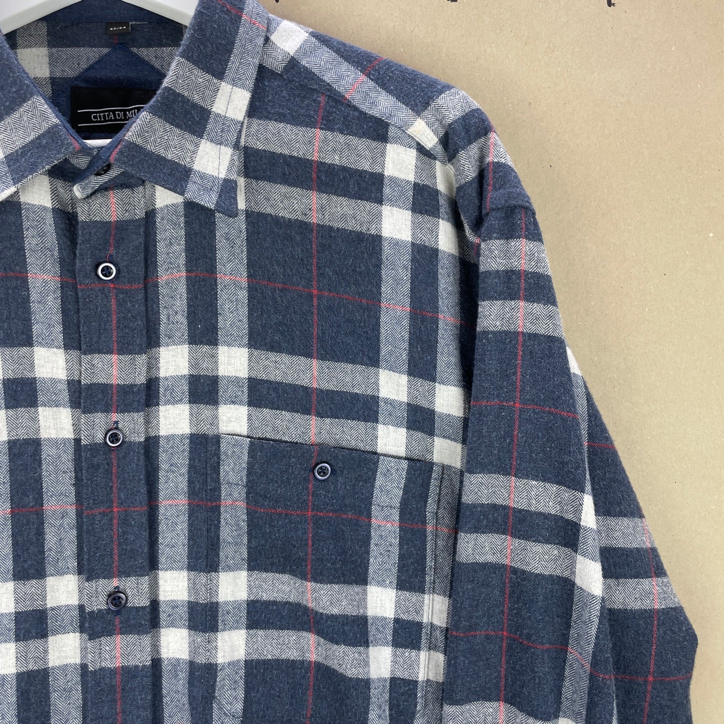 Grå/Hvid Citta Di Milano Skjorte I Børstet Flannel – Klassisk Tern, Blød Kvalitet, Regular Fit