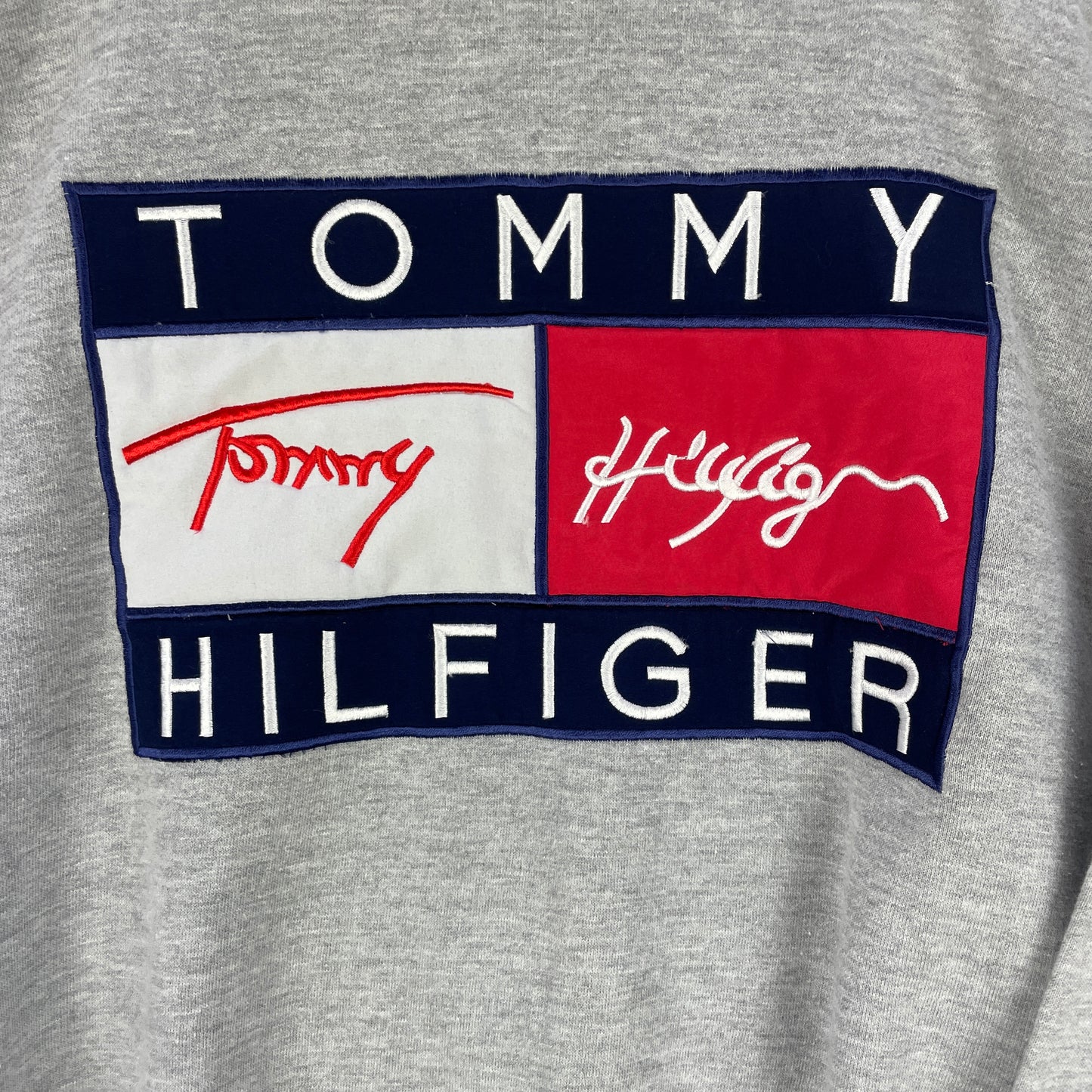 Grå Vintage 90’er Tommy Hilfiger Sweatshirt Med Stort Logo