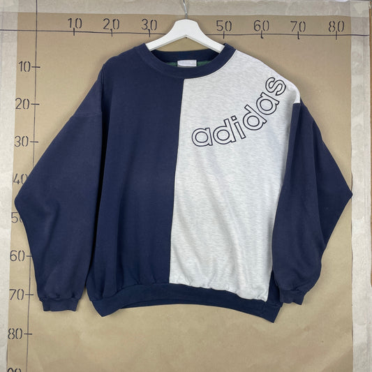 Vintage Navy Og Grå Adidas Sweatshirt – Unikt Delt Design
