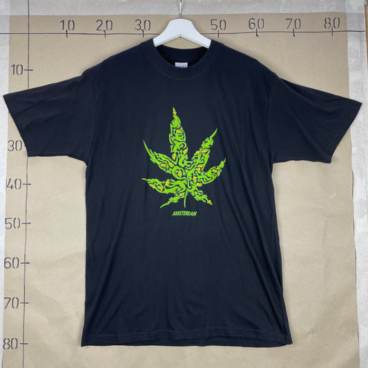 Sort Amsterdam T-Shirt Med Psykedelisk Blad Print – Urban Streetwear Vibe