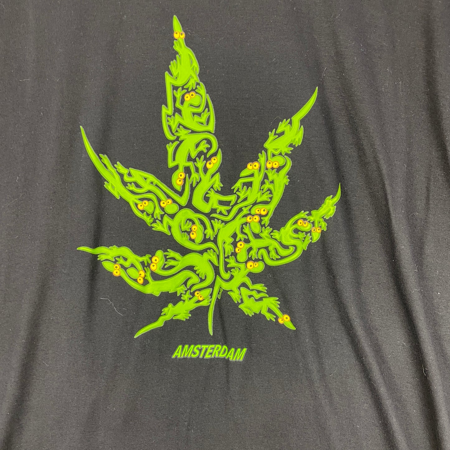 Sort Amsterdam T-Shirt Med Psykedelisk Blad Print – Urban Streetwear Vibe