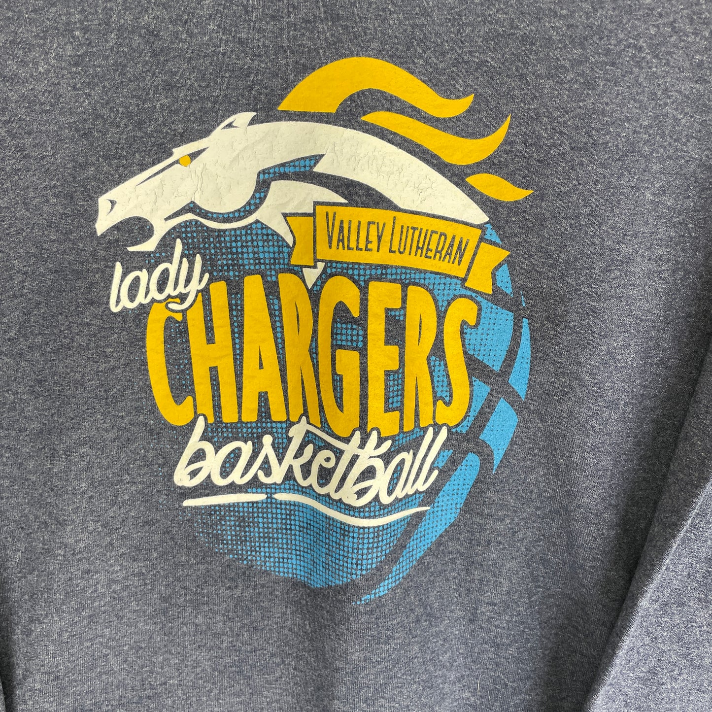 Blå Vintage Valley Lutheran Lady Chargers Basketball Sweatshirt