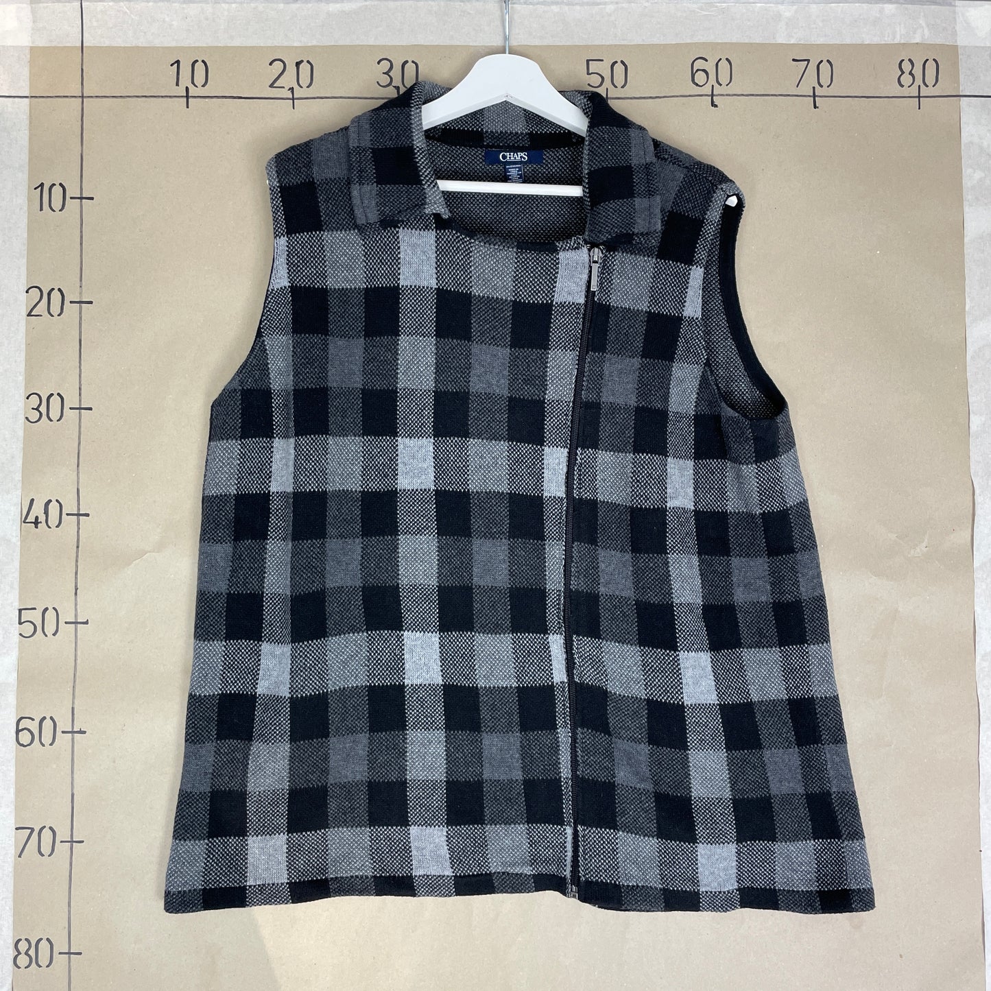 Sort Og Grå Ternet Chaps Vest Med Lynlås