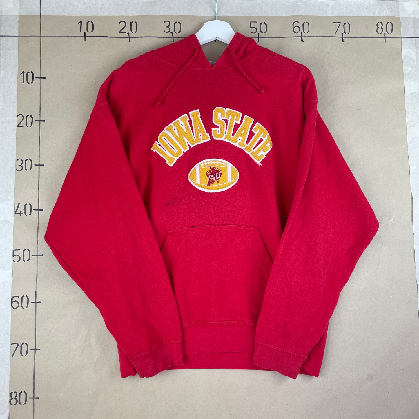 Rød Vintage Iowa State Hoodie Med Broderet Frontlogo Og Kængurulomme